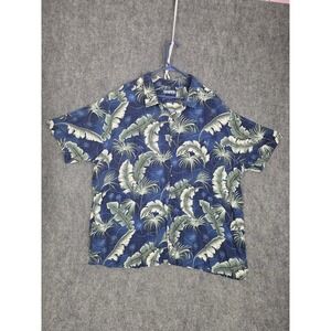 Campia 4XL Men Tropical Hawaiian Shirt Blue Green Palm Tree Print Rayon Vacation